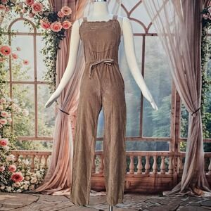 Vintage 1990's Jumpsuit Tan Corduroy Overalls Fitted Retro